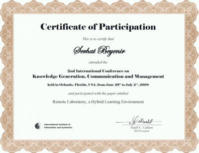 Certificate of participation in an international conference