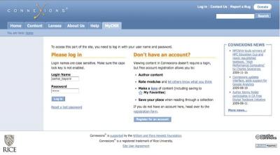 Authors are required to log into the Connexions web portal.